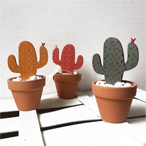 Kit 3 Cactus "Saguaro" in legno h14 cm